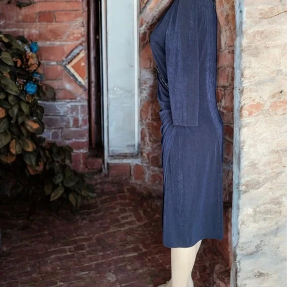 Patra Vintage Beaded Ruched Blue Dress